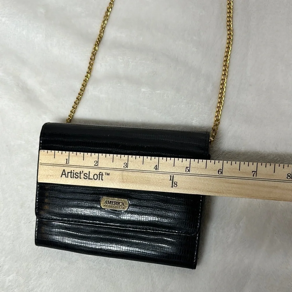 Perry Ellis Black and Gold Crossbody Bag with Chain Strap